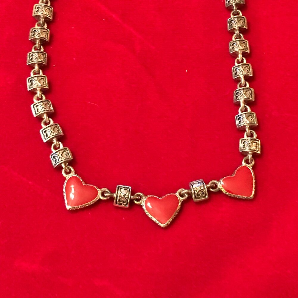 Vintage Premier Designs Silver and Red Enamel Heart Choker Necklace